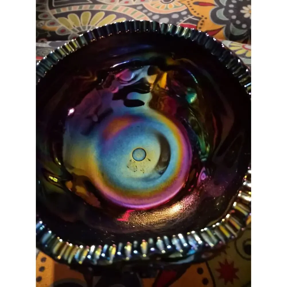 Vintage LE Smith Carnivasl Glass Bowl In The Sawtooth Hobstar And Daisy Pattern